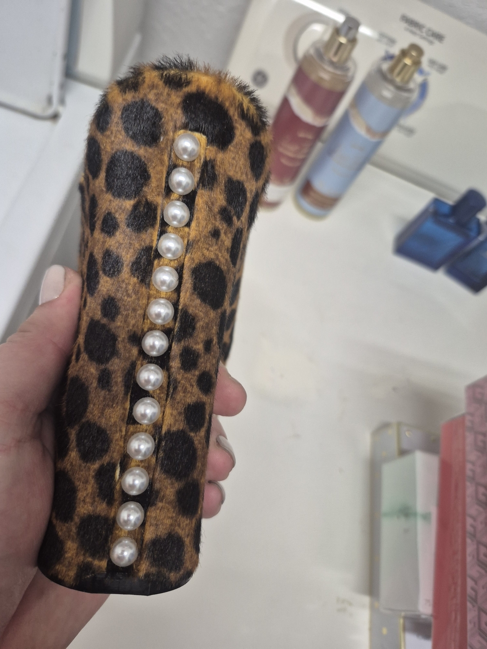 Nwt, Never Worn Stuart Weitzman Leopard Print Platform Pearl Trim Calfskin Slide - Picture 10 of 13
